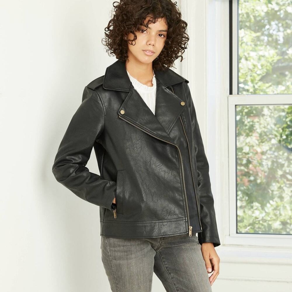 Universal Thread Small Faux Leather Multiple Zipper Polyester Jacket